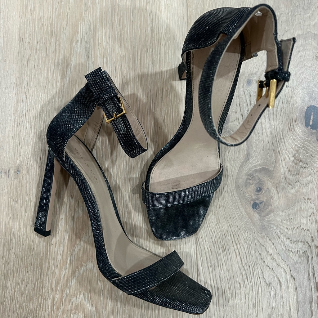 Stuart Weitzman Charcoal Grey Shimmer High Heel Sandals (Sz 9)